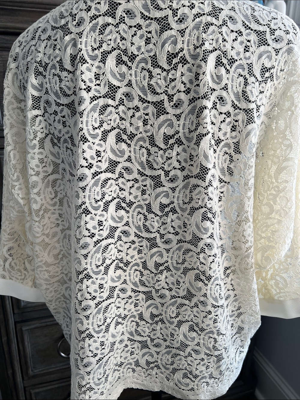 Ivory Lace Blouse with Satin Trim - Women's Elegant Pullover - Picture 3 of 12